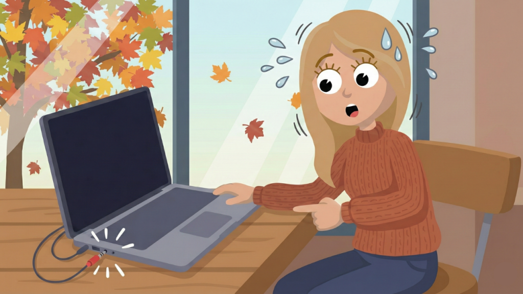 パソコンにイヤホンが刺さっていない状態